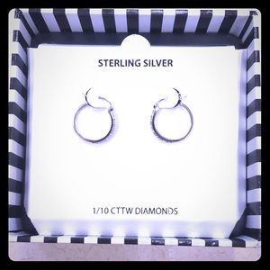 Macy’s sterling silver real diamond hoop earrings